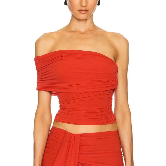 Ronny Kobo Ranada One Shoulder Asymmetrical Red Ruched Top Small NWT - Picture 5 of 8